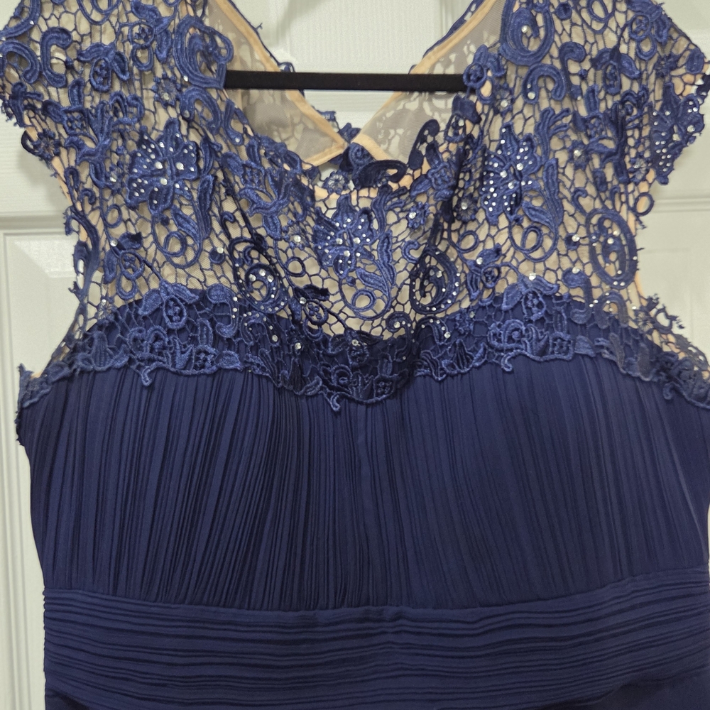 Ever Pretty Navy Lace Appliqué Illusion Bodice Evening Gown